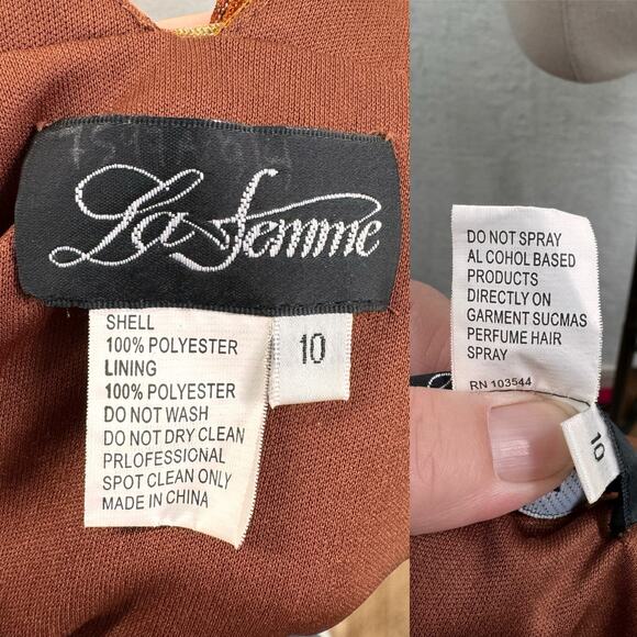 NWT La Femme Animal Print Mini Dress Brown Pleated Sheath Party Cocktail Size 10 - Picture 9 of 10